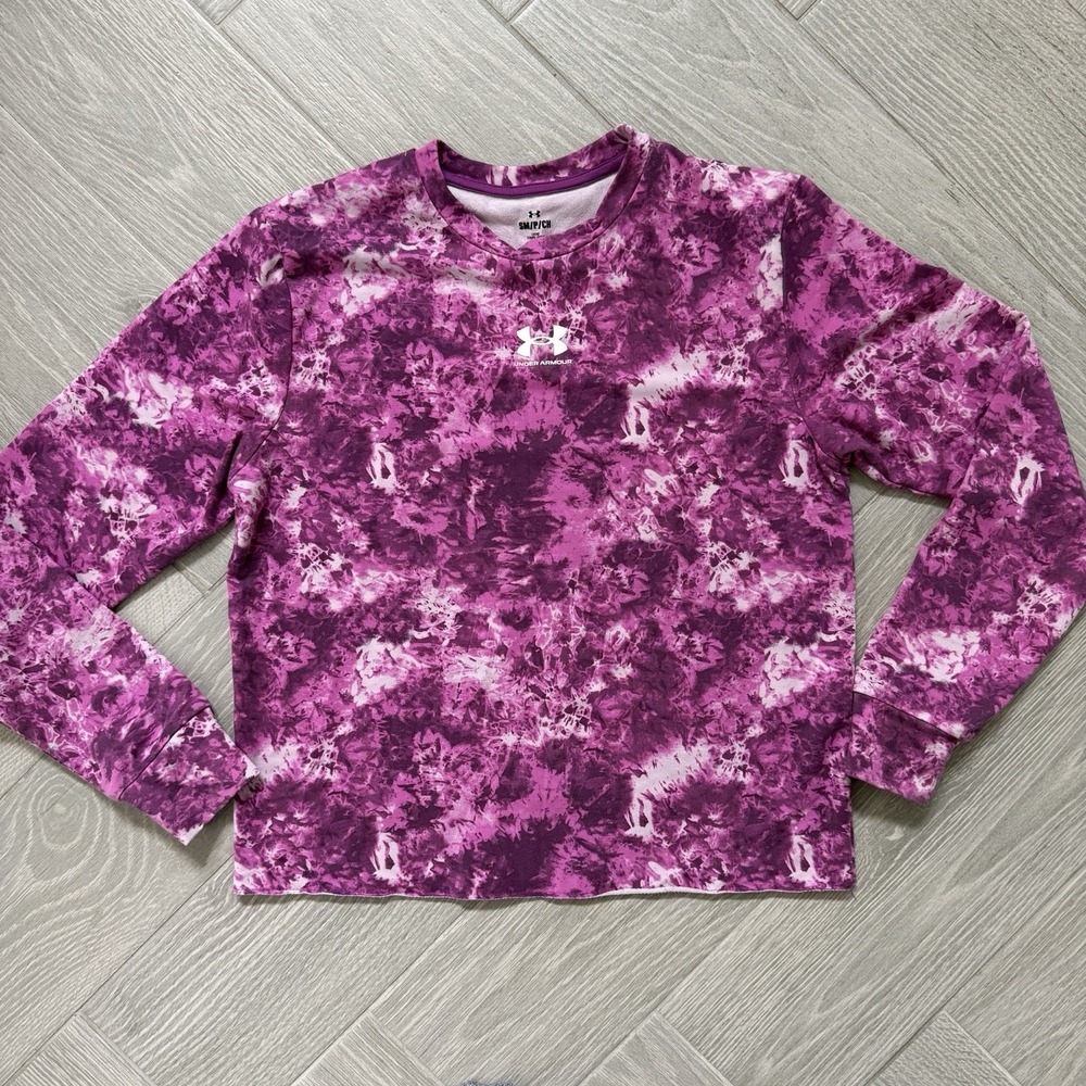 Under Armour Pink Terry Print Crew Neck L/S Shirt Women's Small
